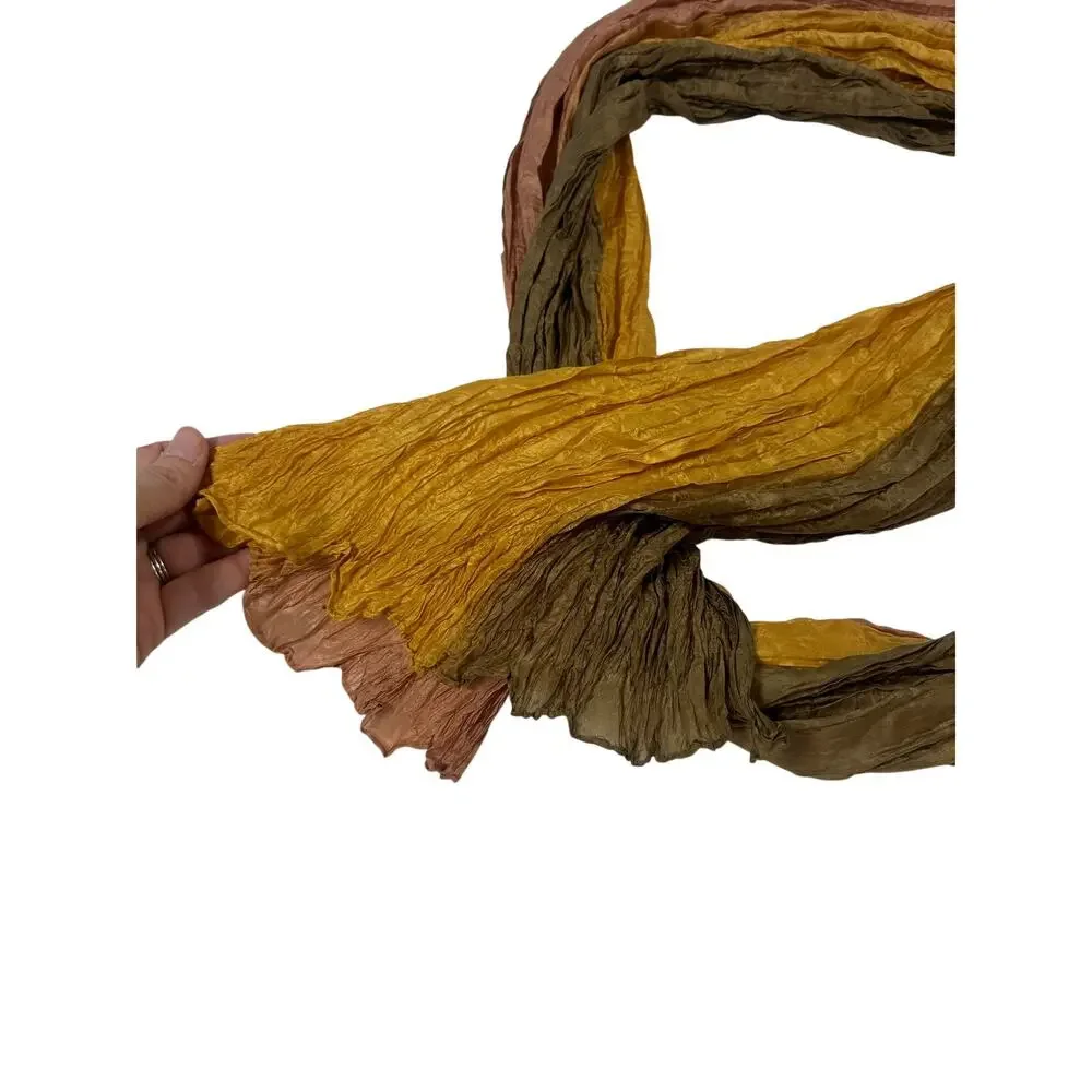 Crinkle 90s Y2K Long Shawl- Earth Tones- orange brown pink 60x21